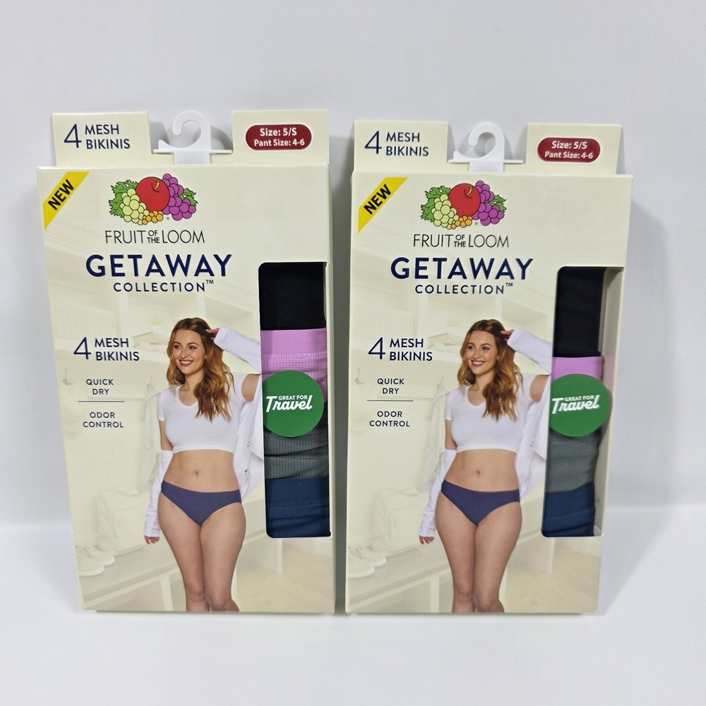 NIB (Lot of 2) Womens Fruit Of The Loom Multicolored Bikini Panties Size 5 Small